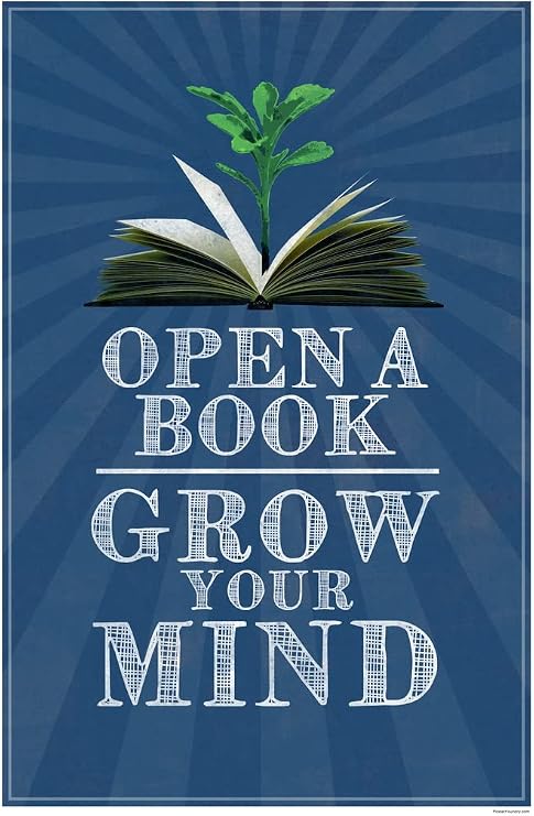 Library Posters Open A Book Grow Your Mind Literature Poster Classroom Elementary Literature School Cool Wall Art Print 12x18