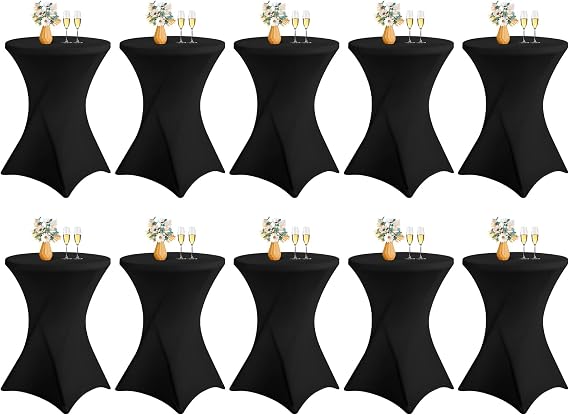 10 Pack Spandex Cocktail Table Covers, Black, 32"X43"