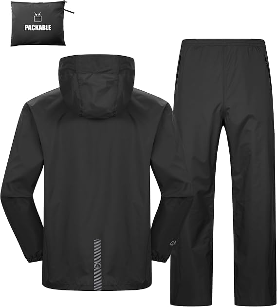 Outdoor Ventures Men's Packable Rain Suit Waterproof Lightweight Rainwear