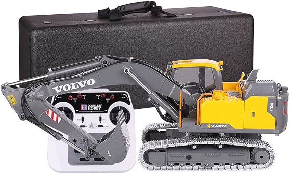 DOUBLE E Hobby Remote Control Excavator, 1:14 Scale RC Metal Engineering Construction Vehicle, 2.4G Remote Control Digger Excavator Electric Version RTR Yellow
