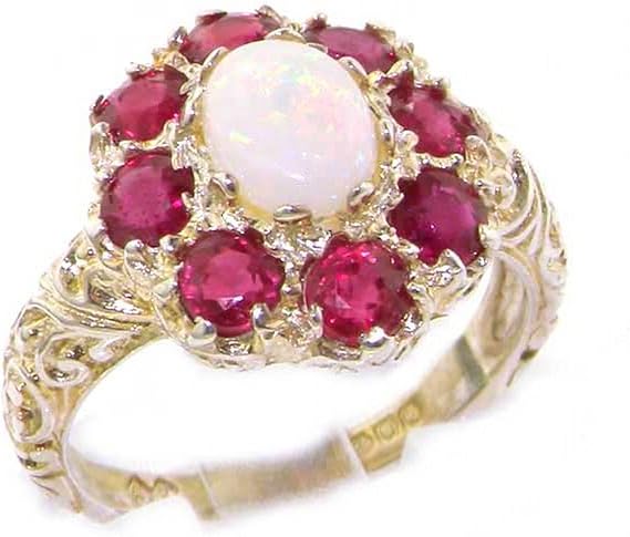 Solid 925 Sterling Silver Natural Opal & Ruby Womens Cluster Ring - Sizes J to Z Available including half sizes