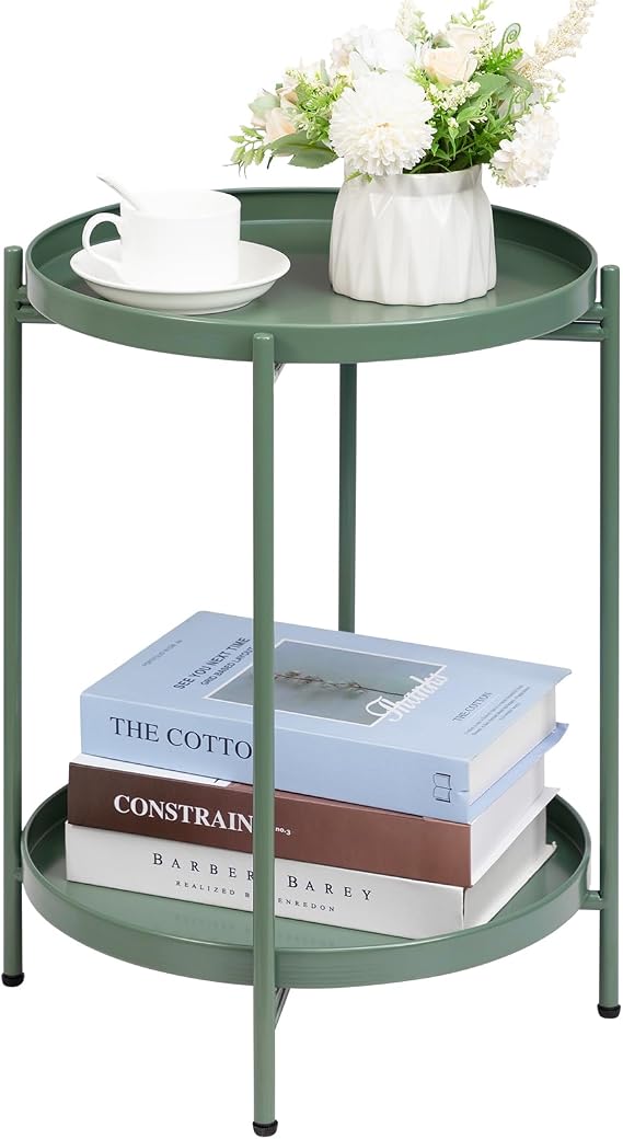 HollyHOME Round Side Table Small Metal Coffee Table End Tables Nightstand