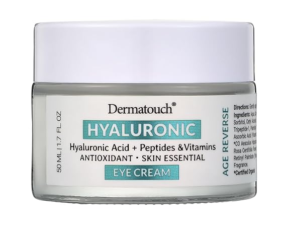 DERMATOUCH Hyaluronic Acid Eye Cream, Clean Skin Care, 1.7 Fl Oz | With Vitamin C, A, E, Peptides, and Apricot, Daily Under Eye Moisturizer With Vitamins and Antioxidants, Made in USA