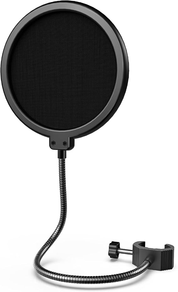FIFINE Boom Arm or Microphone Pop Filter for Desktop Stand, Double Layer Microphone Shield, Goose neck Clip, Streaming, Podcasting, Voiceover, Singing for Home Recording Studio