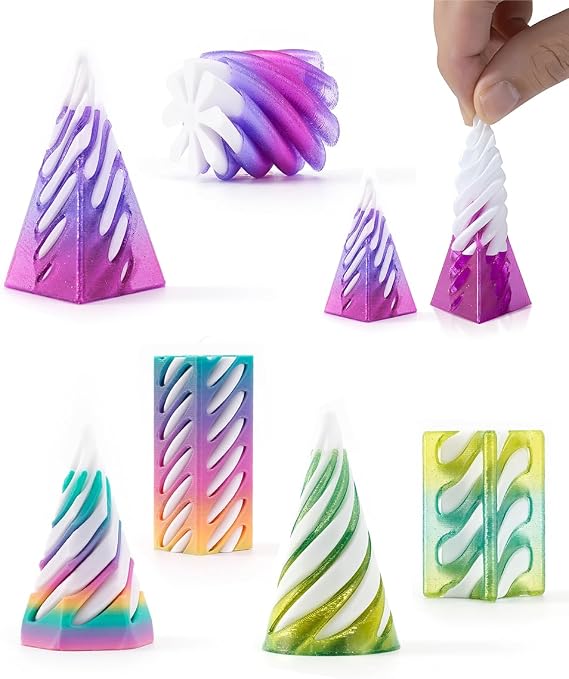 Spinners, 6PCS Mini 3D Printed Spiral Cone Fidget Toy, Impossible Cone Toys Fun Pyramid Passthrough Sculpture Triangle, Desk Decor Anxiety Stress Relief for Home office School Kids Adults Gifts