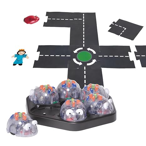 Basic Programmable Floor Robots: 6 Blue Bot with Modular Road Set - Free Docking Station with USB Cable