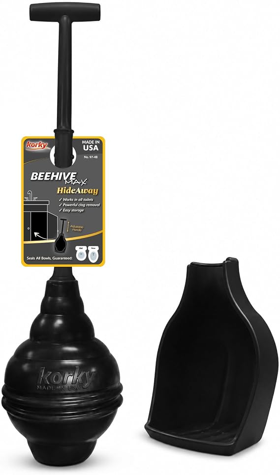 Korky Black BeehiveMAX Hideaway Heavy Duty Toilet Plunger with Holder in Black