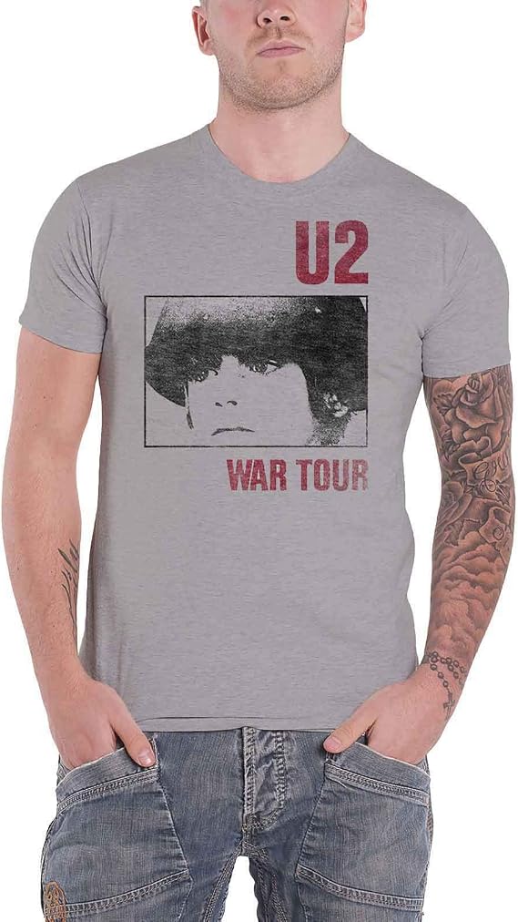 U2 T Shirt War Tour Band Logo Official Mens Grey