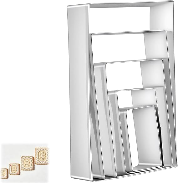 5 Pcs Rectangle Cookie Cutter Set, Stainless Steel Rectangle Cookie Cutters Rectangles Fondant Biscuit Cutter Molds Pastry Mold Bakeware Tools for Homemade Cookies, 5 Sizes (1.5, 2, 3, 3.5, 4.5 Inch)