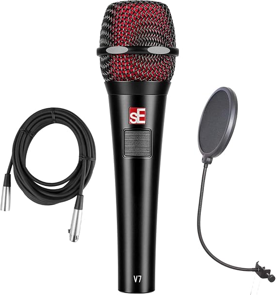 sE Electronics V7-PTT Talk-Back Handheld Dynamic Microphone - Bundle with XLR Cable and Pop Filter