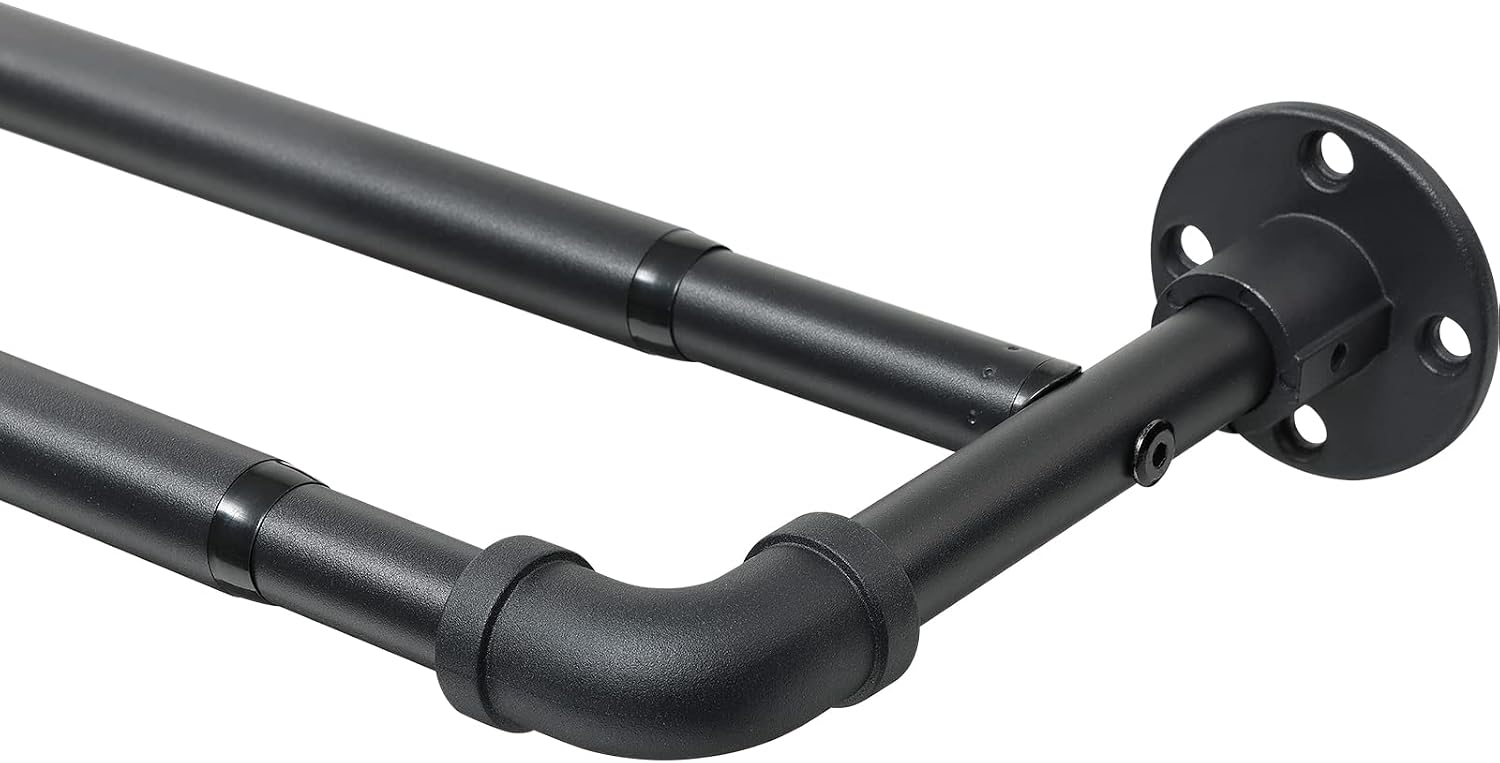 Industrial Double Curtain Pole, Curtain Poles for Eyelet Curtains, Matt Black, 74-273cm, Extendable Metal Curtain Rod Blackout Room Darkening Curtain Pole for Bedroom Living Room