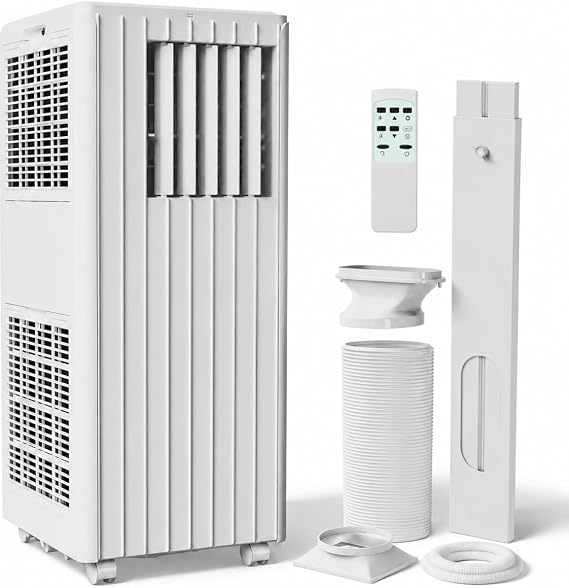 IDEALHOUSE 8000 BTU Portable Air Conditioner, 4-in-1 Portable AC Unit with Cooling, Dehumidifier, Fan & Sleep Mode, Cools up to 350 Sq. Ft, 24H Timer, Remote Control & Window Kit, White