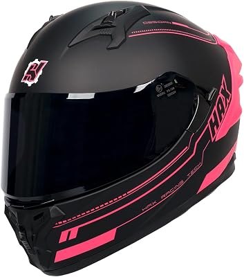 HAX Obsidian Pro Full Face Dual Visor Adult Motorcycle Helmet for Motorbike Street Bike with Pinlock Ready DOT Approved Matte Pink L