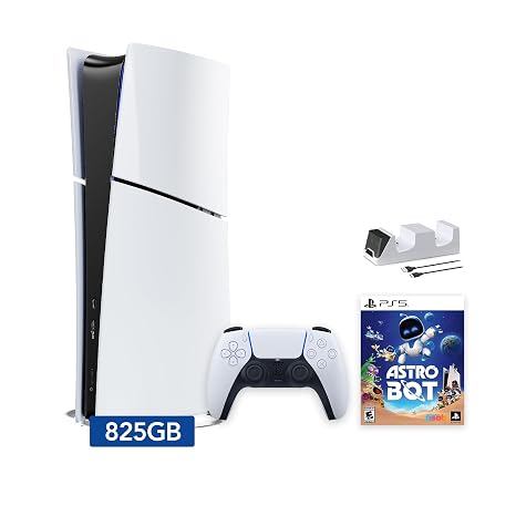 PlayStation 5 Slim Digital Edition ASTRO BOT Bundle and Mytrix Controller Charger - White, Slim PS5 825GB PCIe SSD Gaming Console