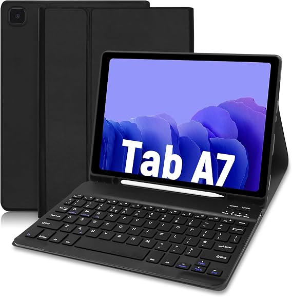 Keyboard Case for Samsung Galaxy Tab A7 10.4" 2020 SM-T500/ T505/ T507,Slim Cover with Pencil Holder,Magnetically Detachable Wireless Bluetooth Keyboard for Samsung Tablet A7, Black