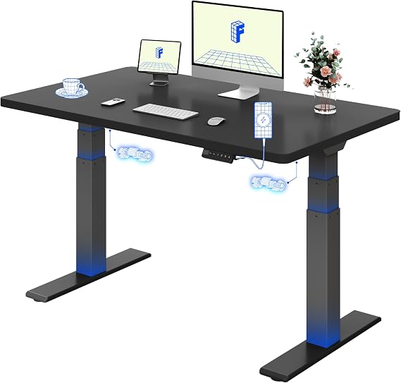 FLEXISPOT Electric Standing Desk ValtreX 200KG Height-Adjustable One-Piece Desk Dual Motors 3-Stage with USB, 120x60cm (Black Frame + Black Desktop)