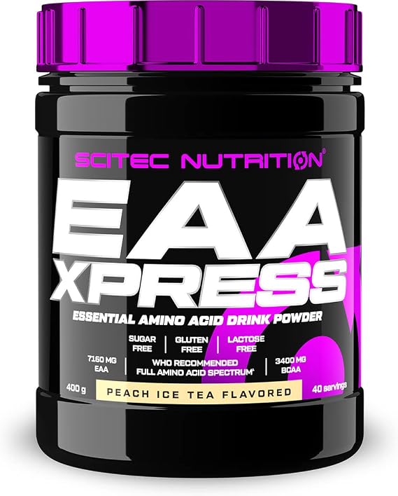 Scitec Nutrition EAA Xpress – Full Spectrum Essential Amino Acids – 3400mg BCAA, 7160mg EAA – Gluten-Free, Sugar-Free, Lactose-Free, 400 g, Peach Ice Tea