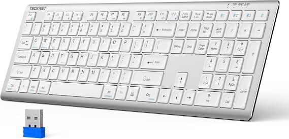 TECKNET Bluetooth Keyboard Rechargeable 4-Device (2.4G+BT) | Multi-device Free Switching, Ultra-Slim, Numeric Keypad, Quiet Full Size Wireless Keyboard for PC/Laptop/Smart TV/Phone
