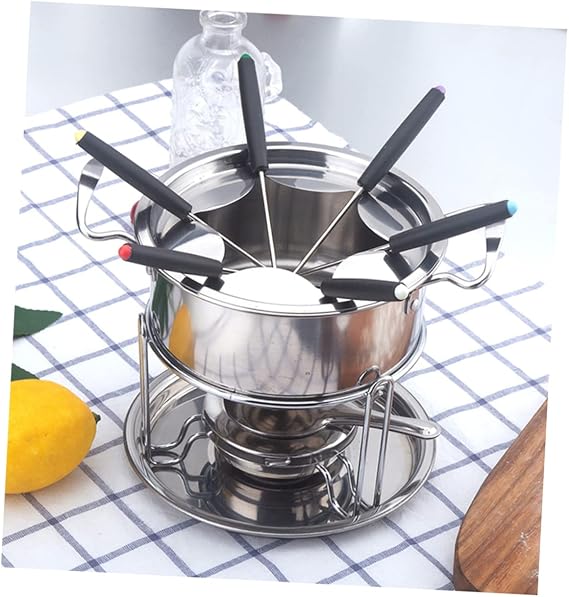 Mikinona Fondue Set for Chocolate Cheese Electric Melting Pot 6 Forks Stainless Steel Electric Chocolate Fountain