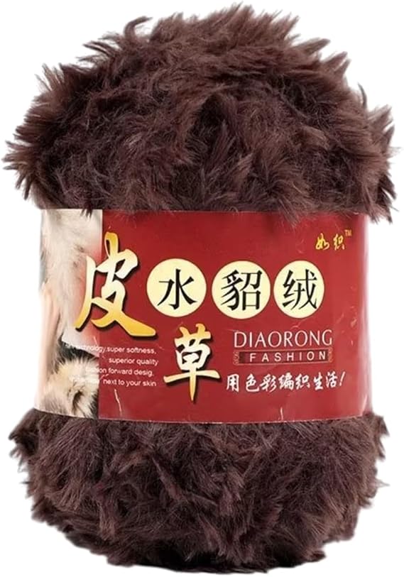 2 Skeins Faux Fur Yarn Soft Yarn for Crocheting Fluffy Yarn,Fuzzy Yarn Eyelash Yarn for Weaving Knitting Blanket Rugs Sweater Beanies Bag Cushion Mat(Each Skein 3.5oz,65 Yards) (Coffee)
