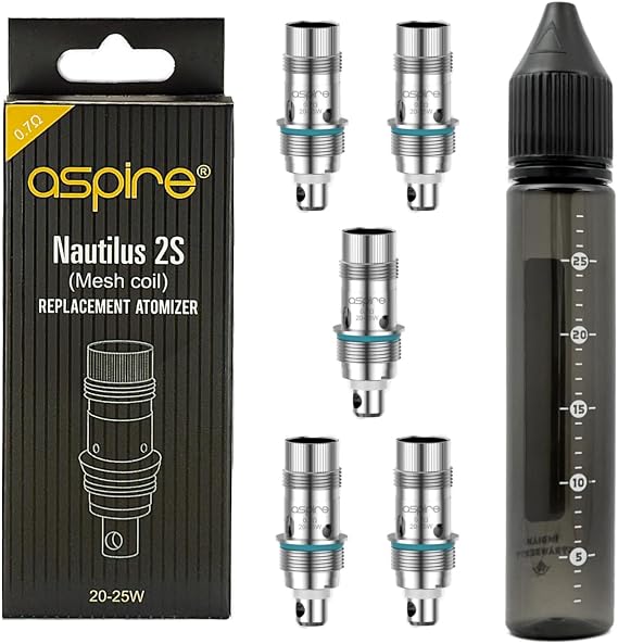Nautilus Coil Aspire Nautilus Replacement Coil 1 Box Pack of 5 + Unicorn Bottle for Nautilus Nano Tank, Nautilus 3 Tank, Nautilus 3², Nautilus 3S Tank 5, Zelos Nano, Zelos 3, Zelos X, Rhea X Nautilus 2S Mesh 0.7Ω 20-25W