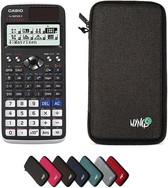 CALCUSO economy pack: Casio FX 991 DE X ClassWiz Technical Scientific Calculator + WYNGS Protective Case Dark Grey