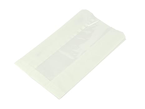 Vegware VGLW6 glassine natureflex window hot bag, 6" x 8.5" x 10", white (Pack of 500) | Grease-resistant Natureflex lining preserves freshness while clear viewing panel promotes hot cabinet food presentation.