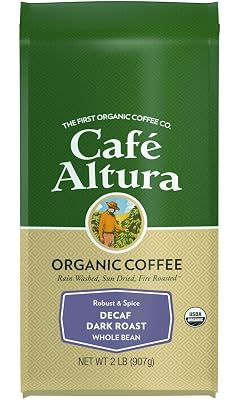 Cafe Altura Whole Bean Organic Coffee, Dark Decaf Roast, 2 lb Bag