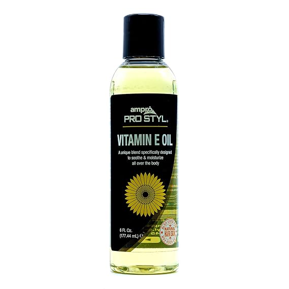 AmPro Pro Styl Vitamin E Oil - Ideal for Dry Hair and Skin - Helps Revive Tired, Damaged Tresses - Promotes Strong Nails - Soothes and Restores Moisture Levels for Overall Epidermis Health - 6 oz
