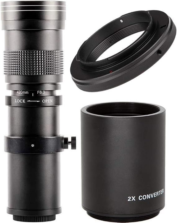 Ultimaxx 420-800mm (840-1600) f/8.3-16 HD Telephoto Zoom Lens for Nikon D3300, D3400, D3500, D5000, D5200, D5300, D5600, D7200, D7500, D750, D850, D500, More Digital SLR Cameras