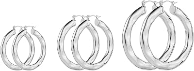 3 Pairs Big Chunky Gold Hoop Earrings Set for Women, Hypoallergenic 14K Gold Plated Thick Open Twisted Hoops Jewelry for Christmas Gifts