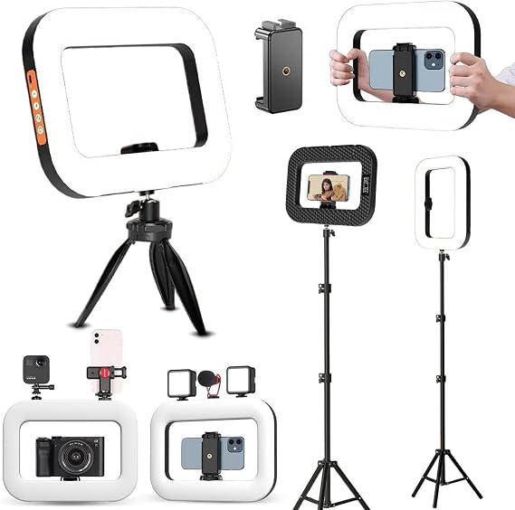 Rechargeable Selfie Portable Ring Light Adjustable Bicolor Fill Light, Handheld Beauty Fill Light with Tripod Stand, for Phone, Live Streaming, Makeup, Travel, Gaming, Video (Ring Light)