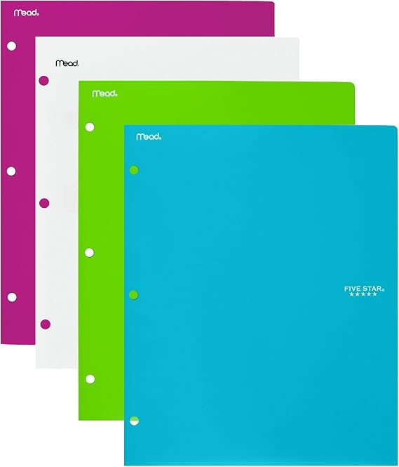 Five Star 2 Pocket Folders, Stay-Put Folders, Plastic, Folders with Pockets, Assorted Colors, 4 Pack (38060)