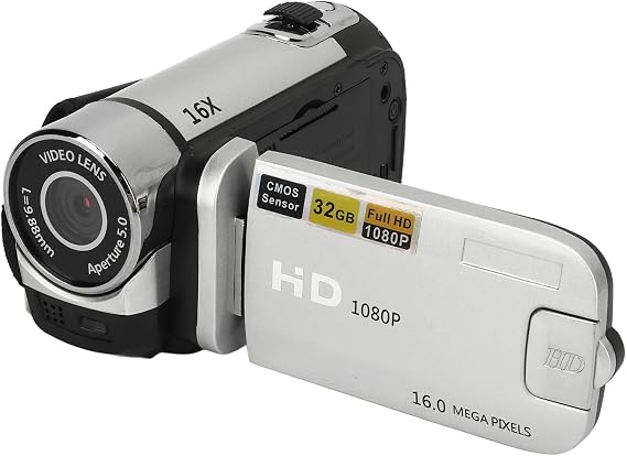 Denash Video Camera Camcorder, Portable 1080P HD Vlogging Camera,2.4in Rotatable Screen Camcorder with Fill Light for Travel Recording (Silver)