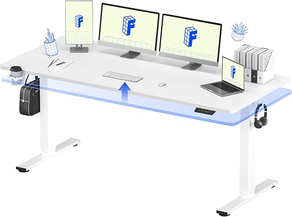 FLEXISPOT 71" x 32" Office Standing Desk, Height Adjustable Sit-Stand Desk, Quiet & Stable, with Cable Management & Cup Holder, for Commercial Use, White Top (2 Packages)