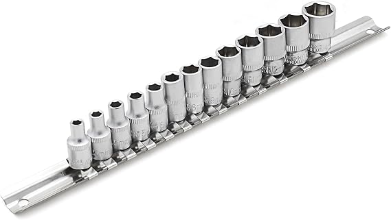 DAKCOS 13PCS Hex Socket Set, 1/4" Drive Metric Socket Set, 4-14mm Sockets