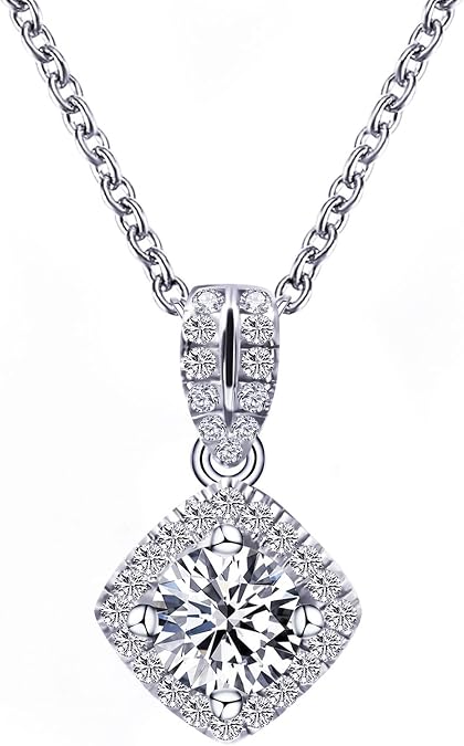 TIANYU GEMS 0.5 Ct Moissanite Necklace For Women S925 Sterling Silver Yellow Gold Plated Pendant Necklace DF VVS Color Moisanite Diamond Necklace Jewelry Gift Chain 16+2 In