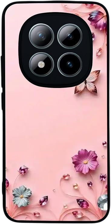 Xiaomi Redmi Note 15 Pro ile Uyumlu Çiçek Baskılı, Yumuşak Silikon, Mat Siyah, Şok Emici Koruyucu Kılıf