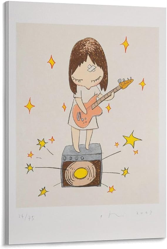 Unique Pop Art Style Oil Painting Cute Character Takashi Murakami Posters Aesthetic Prints Guitar Gi Wall Art Poster Gifts Bedroom Prints Home Decor Hanging Picture Canvas Painting Posters 20x30inch(5