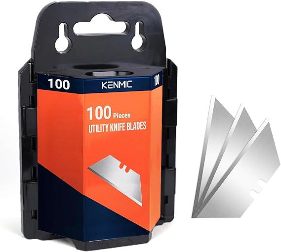 Utility Knife Blades 100 Pack, Box Cutter Blades Refills with Dispenser, Razor Blades Utility Knife Replacement Blades