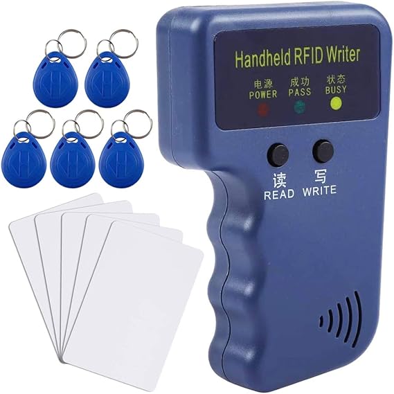 JASAG Upgraded 125KHz Access Control Cards Duplicator, Handheld RFID Reader Writer Copier, 125KHz EM4100 Card Cloner, with 10pcs Writable EM4305 T5577 Key Cards, NOT for 13.56MHz, Blue