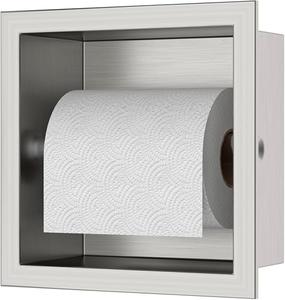 Recessed Toilet Paper Holder Build-in, in Wall Toilet Roll Holder Wall Mounted for Bathroom Renovation Stainless Steel Toilet Tissue Holder, Brushed Nickel