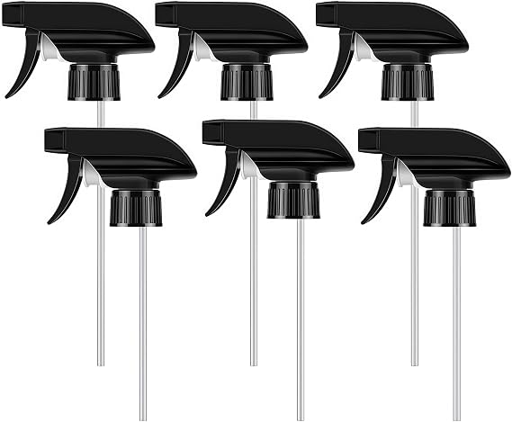 6Pcs Trigger Sprayer Heavy Duty Replacement Nozzle with Mist Spray and Stream Sprayer Replacement Trigger Black Spray Tops Fits Standard 8oz/16oz Boston Round 28/400 Neck Spray Bottles