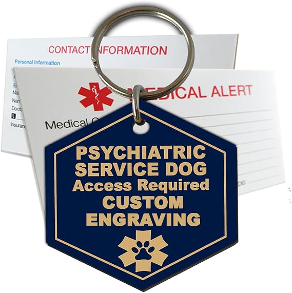 Psychiatric Service Dog ID Tag Custom Engraved Hexagon Plastic Made in USA Navy Blue - Extra Large