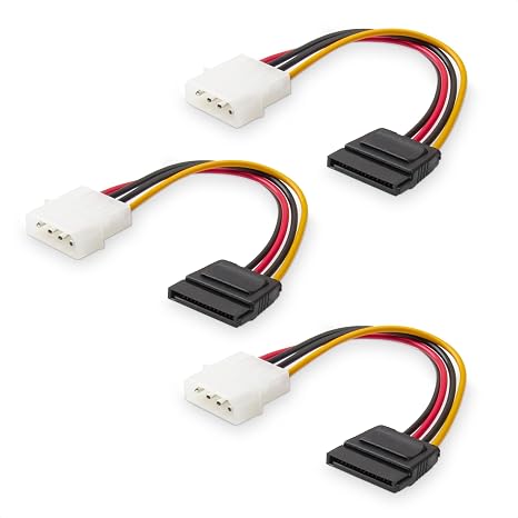 Cable Matters 3-Pack 4 Pin Molex to SATA Power Cable, 6 Inch SATA Power Supply, LP4 to SATA Power Connector for HDD, SSD, Optical Drive, SATA Power Supply Cable for PC & Server, Black
