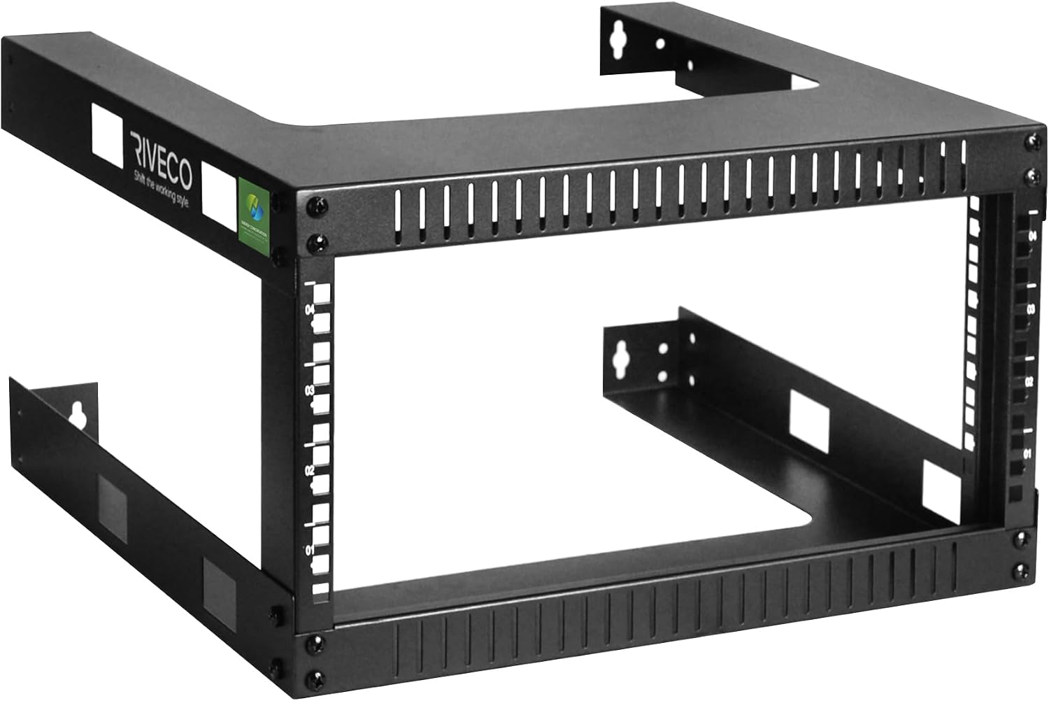 RIVECO 4U 19 Wall Mount Network Rack - 17.7 Deep 2 Post Open Frame Cabinet Easy Assembly Solid Construction Shelf for Internet, Server, AV, Home Equipment, Patch Panel, Heavy Duty, Lightweight