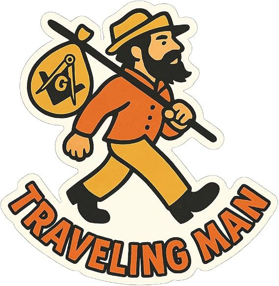 Traveling Man Vinyl Sticker - Retro Adventure Design for Laptops, Water Bottles, and More (3" x 3")