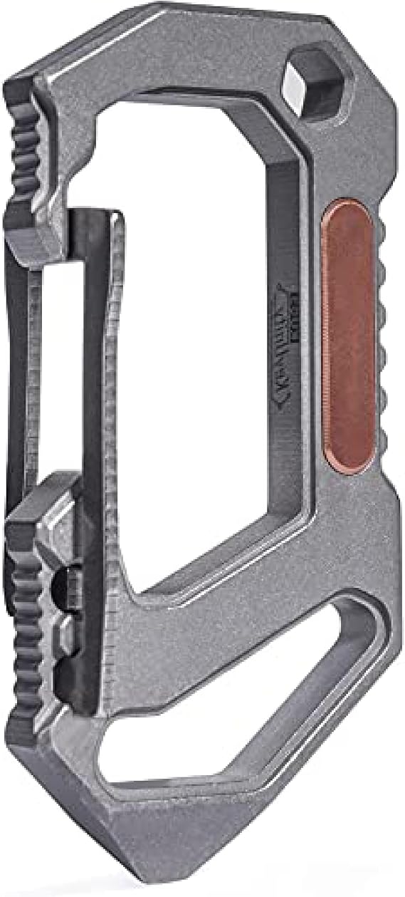 KeyUnity Titanium EDC Quick Release Carabiner Multitool 6 in 1 Multi-Tool Key Ring Bottle Opener Screwdriver Slotted Screwdriver Bottle Opener Crowbar Silver (KU03)
