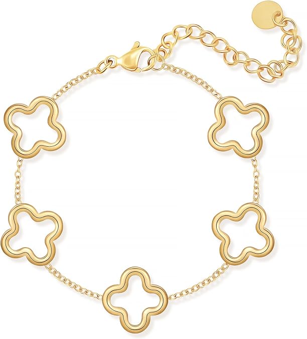 Dainty Gold Silver Four Leaf Clover Bracelet for Women Lucky Clover Link Bracelets Wrist Jewelry for Women