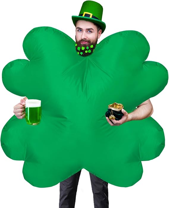 XYJKIDSES St. Patricks Day Inflatable Costume for Adult Inflatable Four Leaf Clover Costume Green Blow Up Funny Costume for St Particks Day Party Halloween